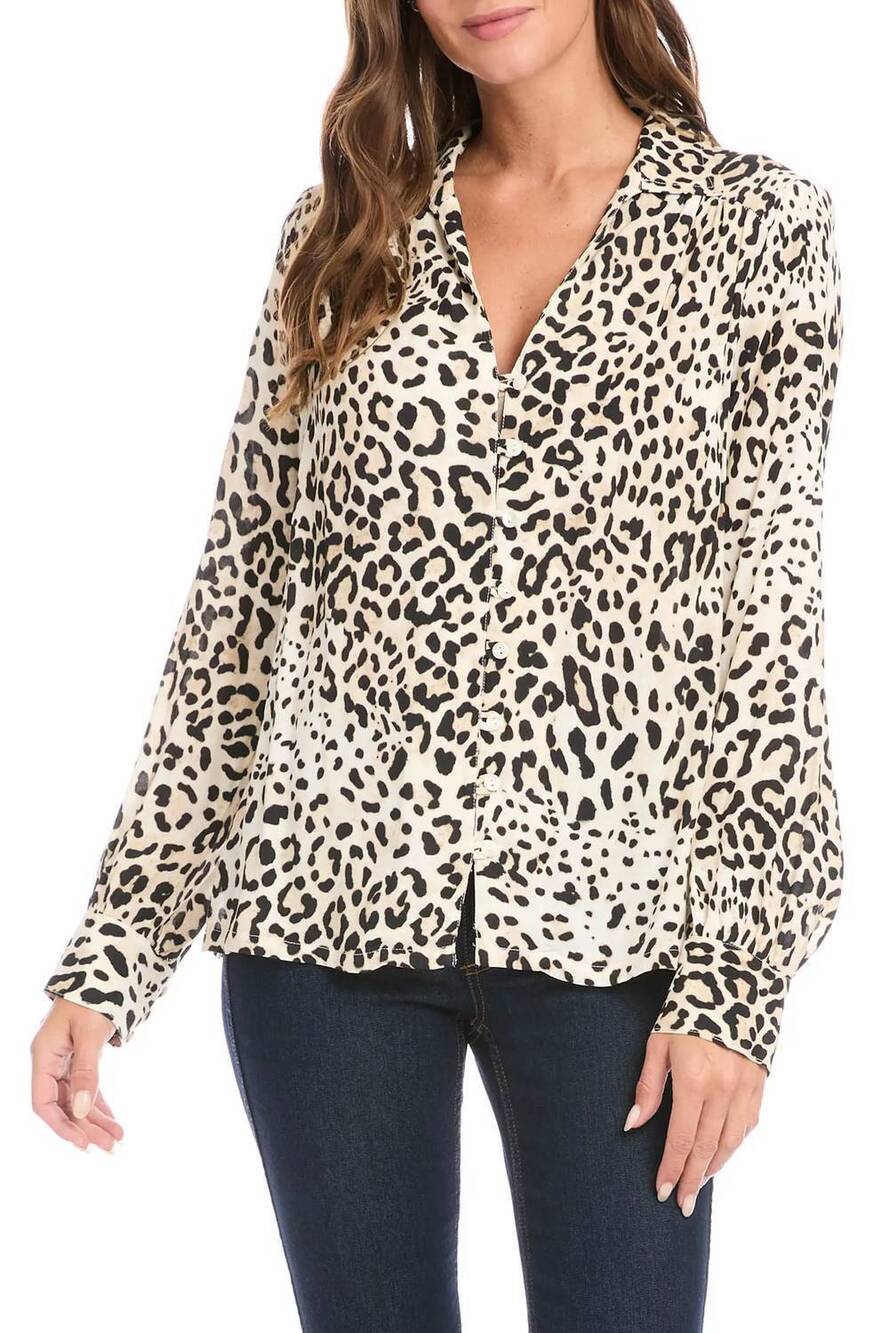 NEW KAREN KANE ramona leopard blouse in cream